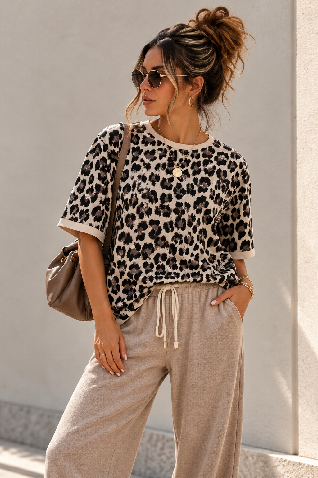Leo Tshirt beige Baumwolle Damen