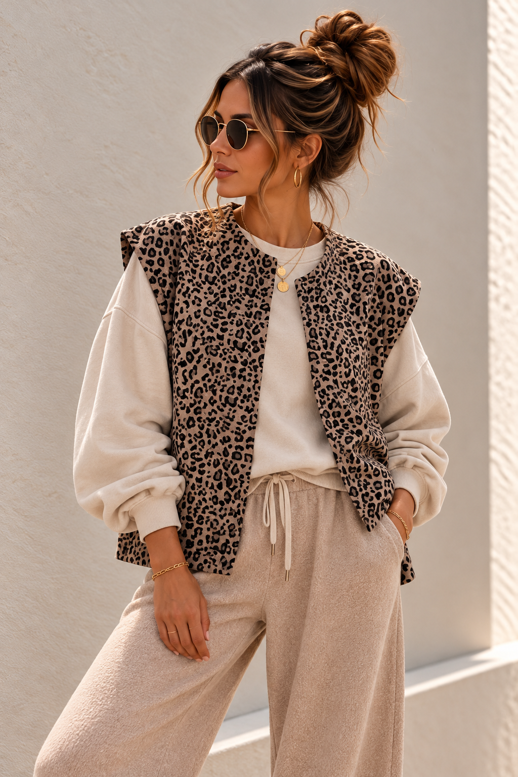 Oversize Leo Weste beige schwarz Damen Cord