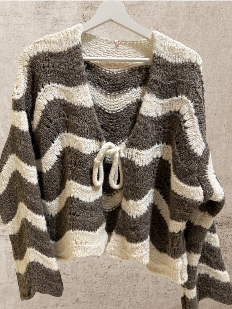 Strickjacke Wave Taupe-Creme