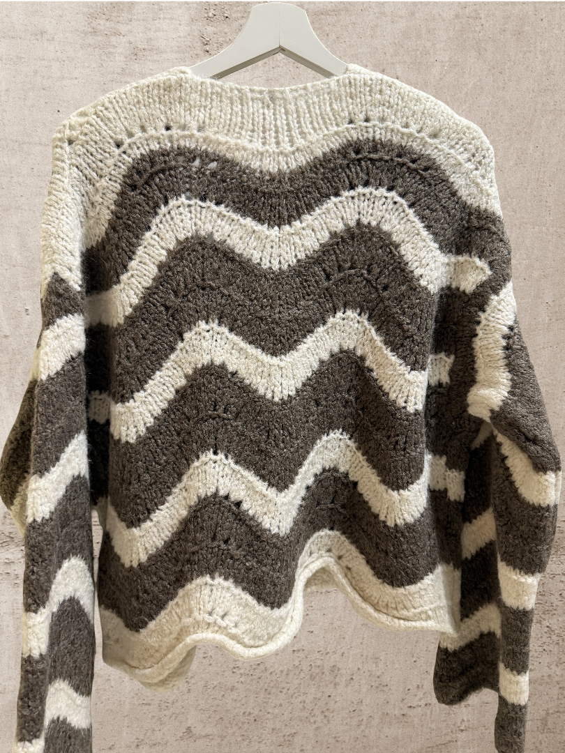 Strickjacke Wave Taupe-Creme